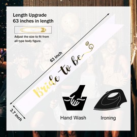 CIEHER Bride to Be Sash Bachelorette Sash Bridal Sash for Bride Bridal Shower Decorations - White & Gold