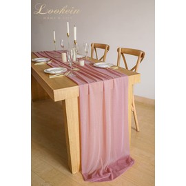 Lookein 10 Feet Dusty Rose Chiffon Table Runner Sheer Wedding Table Cloth 29x120 Inches Rustic Wedding Decorations French Chiffon Table Runner
