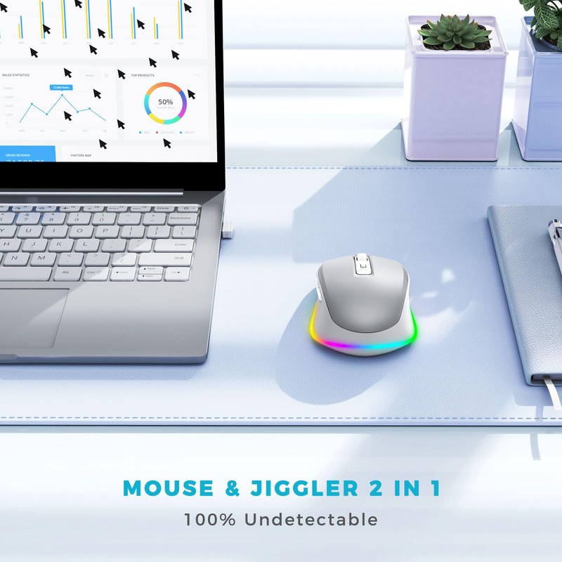 PEIOUS Wireless Mouse Jiggler - LED Wireless Mice with Build-in
