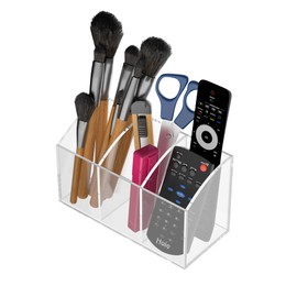 Hexsonhoma Acrylic Pen Holder Box 3 Compartments, Clear Pencil Storage Organizer for Desk or Wall, Acrylic Organizer Holder for Pens, Office Desk Accessories, Makeup Brush