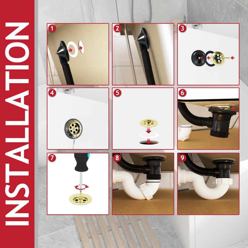 SPARES2GO Bath Combination Waste Plug and Chain Luxury Gold Brass