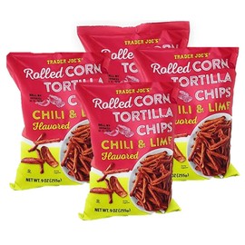 Trader Joe's Rolled Corn Tortilla Chips Chili & Lime Flavored Net Wt. 9 Oz (255g) - Pack of 4