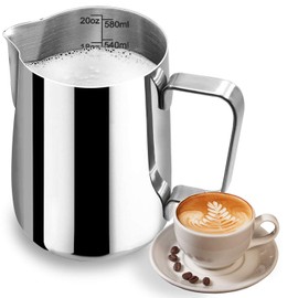 Milk Frothing Pitcher, Stainless Steel Latte Art Creamer Cup The Best Milk Frother Steamer Cup Stainless Steel Coffee Milk Frothing Cup,Coffee Steaming Pitcher 20oz/500ml (20 oz)