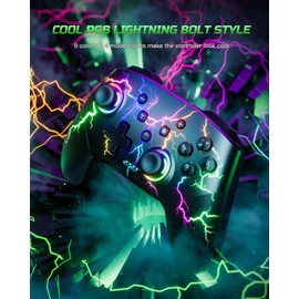 VOYEE Switch Controllers Compatible with Switch/Lite/OLED/PC Windows, 1000mAh Programmable RGB Lightning LED, Wireless Pro Controller with One Key Pairing/Wake Up/Turbo/Vibration