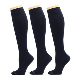 REXX 3 Pairs Women's Knee-high Therapeutic Graduated Anti-Fatigue 8-15mmHg Combed Cotton Compression Socks (W8-PackNavy)