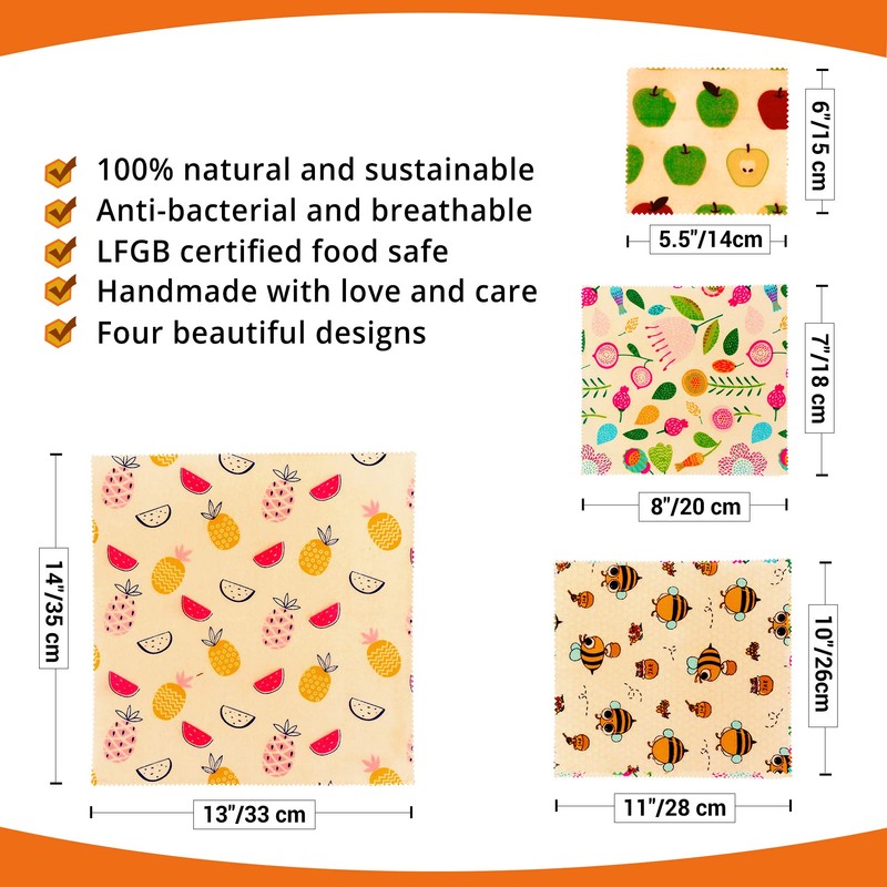 Beeswax Wraps Set of 7 - Reusable Bees Wax Food