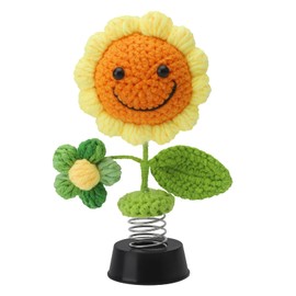 DAWRIS Car Bobble Head Sunflower Crochet Potted Flowers Car Dashboard Decor Shaking Heads Nodding Doll Bobblehead Car Decorations Home Office Desk Car Interior Decor Ornaments Fun Gifts for Men Women