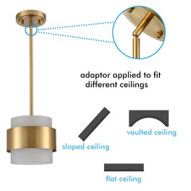 CLAXY Modern Gold Pendant Lights Mini Pendant Light for Kitchen Island Dining Room Bar Restaurant with Frosted Glass Shade Rod Hanging Light Fixture