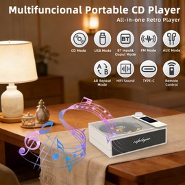 Rechargeable Portable CD Player with Bluetooth & Speaker for Home Travel