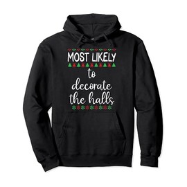 Decorate Halls Christmas PJ Funny Christmas Matching Pullover Hoodie, black