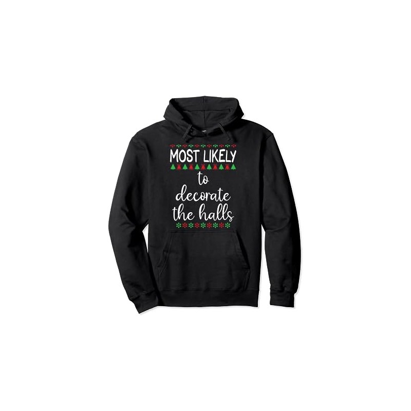 Decorate Halls Christmas PJ Funny Christmas Matching Pullover Hoodie, black