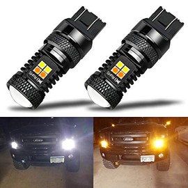 iBrightstar Bombillas LED Switchback Extremadamente Brillantes con Chipsets 3030 7443 7444NA con Proyector de Repuesto para Luces de Circulación Diurna/DRL y Luces de Señal de Giro, Blanco/Ámbar