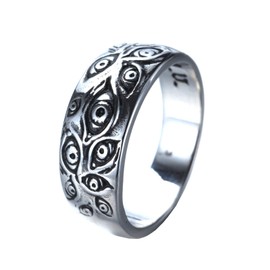 PMTIER Men's Vintage Stainless Steel Engraved Eye of God Signet Ring Silver Tone Size 13