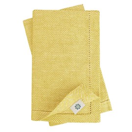 Linen & Cotton Set of 4 Hemstitched Napkins SCANDI - 17.6'' x 17.6'' (44cm x 44cm), 100% Linen (Mustard)