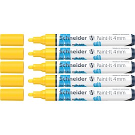 Schneider 120205 Paint-It Acrylic Pens with 4 mm Bullet Tip, High Coverage Acrylic Paints for Wood, Canvas, Stone and Much More, Pack of 5, Yellow