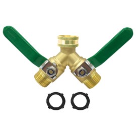 Hooshing Garden Hose Splitter 2 Way Heavy Duty Brass Full Flow Hose Connector with Long Handle 3/4" GHT Thread