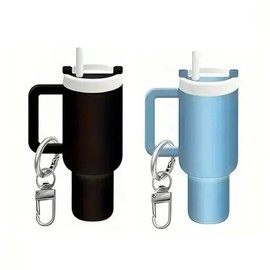 HSAJS Mini Cup Keychain Chapstick Holder Keychain Mini Keychain Pendant for Water Bottle Accessories Cute Fashion, Black + Sky Blue