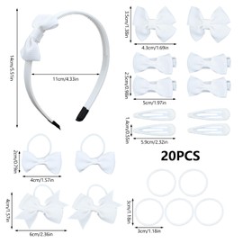 Bekecidi 20-Piece Bow Hair Accessories Set - Hairpins, Hair Clips, Rubber Bands, Headbands for Girls & Kids (White)