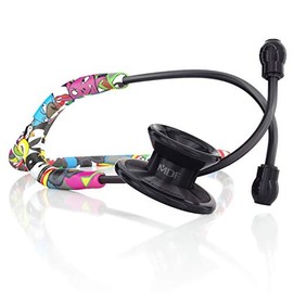 MDF Instruments Graffiti Black MD One Epoch Lightweight Titanium Stethoscope, Adult, Graffiti Tube, Black Chestpieces-Headset, MDF777TGFBO