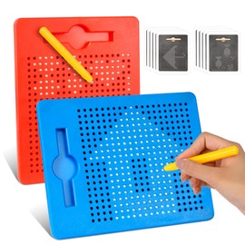 Pack of 2 Magnetic Drawing Boards Steel Ball Doodle Board with Pen, Magnetic Drawing Pad for Children, Painting, Writing, Educational Gifts, Magnetic Toy Children, from 3 Years (Red, Blue)