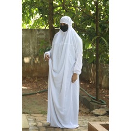 MERCATUS Islamic Prayer Dress for Women- Free Size, Muslim Dress with Hijab, Jilbab/Niskarakuppayam/Namaz Khimar/Prayer Clothes Niqab Khimar, Islamic Premium Prayer Clothes, Plain White Color, Plain