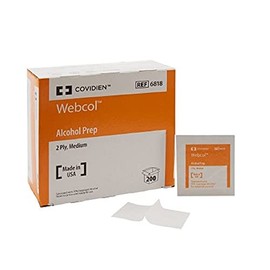 COVIDIEN 6818pk6 6818 Webcol Alcohol Prep, Sterile, Medium, 2-Ply, 4.3" Height, 2.1" Wide, 4" Length, Pad, 6 Packs of 200 (Pack of 1200)