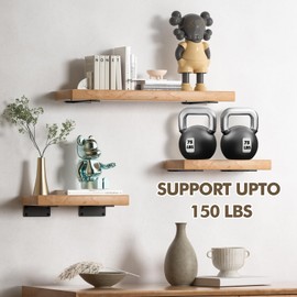 MIUGO Heavy Duty Shelf Bracket 4 Pack, Floating Shelf Brackets 6 inch Long, Brackets for Shelves, Black Coated Metal Wall Shelf Support Brackets（1/5"-Thick）