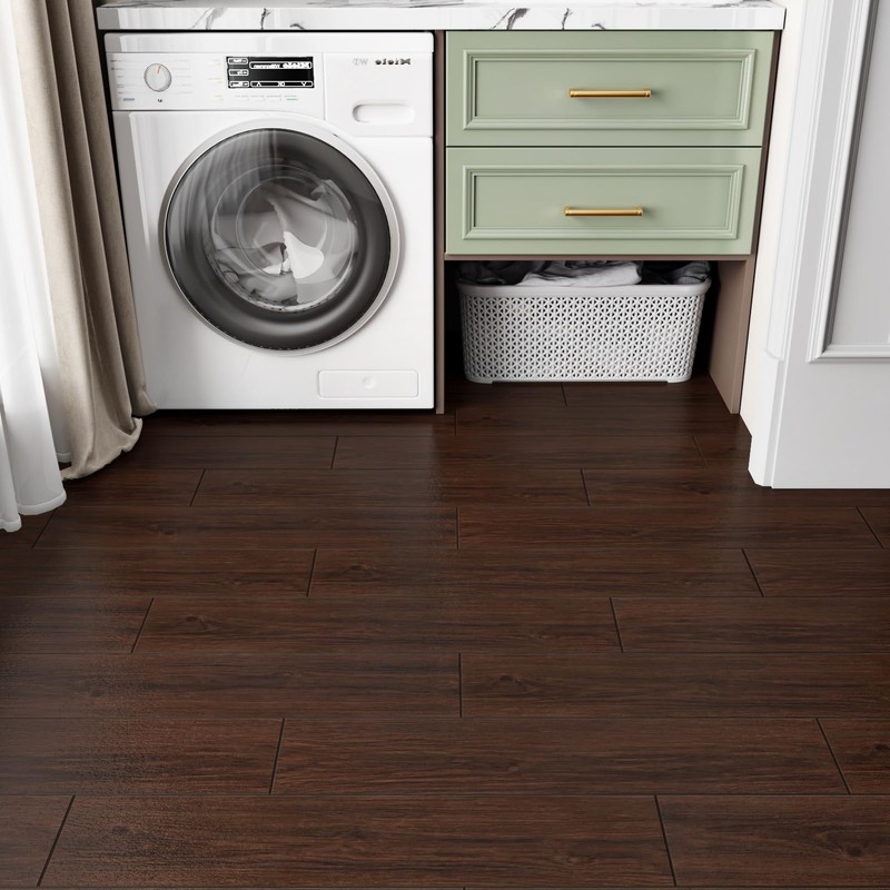 Wallercity Dark Brown Peel and Stick Floor Tiles Wood Grain