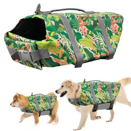 FainFun Dog Life Jacket, Orange, for Small and Large Dogs, Ripstop and Reflective, Adjustable Size with Strong Buoyancy and Swimming, Rescue Handle (Leaf, M)