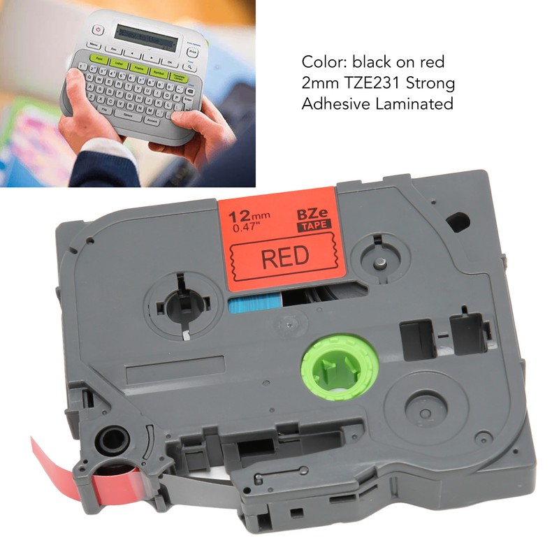 5 Pcs Label Maker Tape Black On Red 12mm 0.47