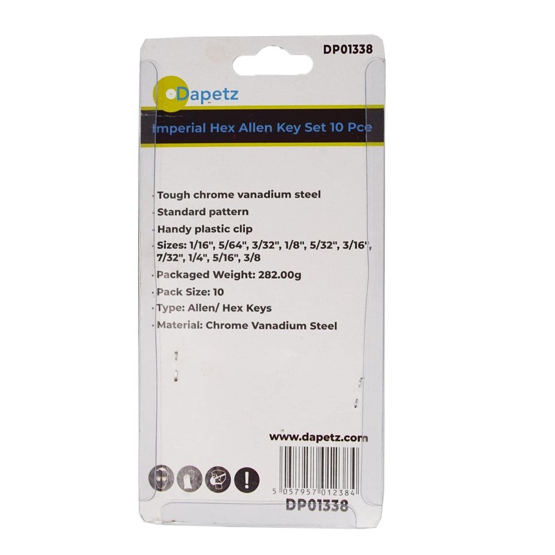 Dapetz ® 10PCs Imperial Hex Allen Key Expert Set Allan