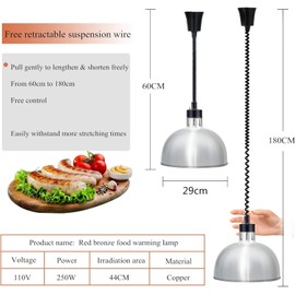 JIAWANSHUN Food Heat Lamp Food Warmer Lamp 60-180mm φ290mm 250W Bulb Commercial Food Warmer Retractable Heat Lamps Catering Food Warmers Restaurant Supplies or Home Food Service(Silver) 110V