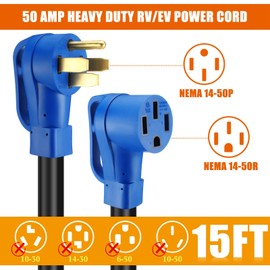 Kanayu 15ft 50 Amp RV/EV Extension Cord Compatible with NEMA 14-50P to 14-50R ETL List 4 Prong Flexible Heavy Duty STW Outdoor Waterproof Power Cord with Grip Handle for RV EV Camper