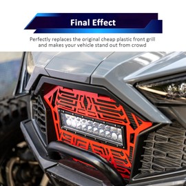 Wsays UTV Front Mesh Grille/fascia grill with 11" Dual Row Straight Light Bar Compatible with Polaris RZR Pro XP Turbo R Pro R 2020-2024