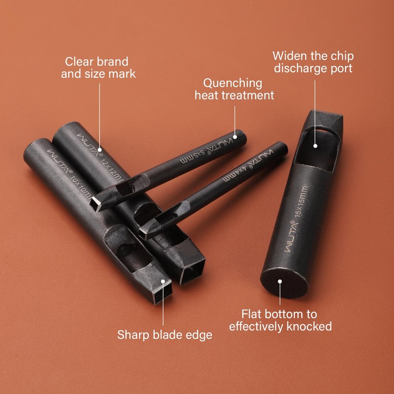WUTA 5 Sets Square Hole Punch Leather Craft End Punch