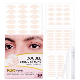 Augenlid Stripes Unsichtbar 4 Typen 1248PCS,Dschlupflider Stripes Unsichtbar Kit Mit Y-Förmiger Gabel & Clip,Unsichtbare Wasserfeste Augenaufkleber Für Monolid Und Wimpernverlängerungen(LS-1248P)