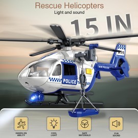XUEXUE Big Helicopter Toy for Toddlers - Police Rescue Helicopter with Crane, Lights & Sounds - Boys & Girls Ages 2 3 4 5 6