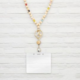 XFSRG Elegant ID Card Holder with Ribbon and Wooden Beads Card Holder with Lanyard for Office and Events (White)