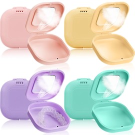 LOYIM 4 Pcs Retainer Case with Mirror and Vent Holes, Slim Aligner Case, Mouth Guard Case, Cute Retainer Case, Orthodontic Retainer Case, Pink Yellow Purple Green