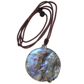 Nupuyai Wolf Labradorite Crystal Stone Necklace for Women Men, Natural Carved Stone Pendant with Adjustable Rope