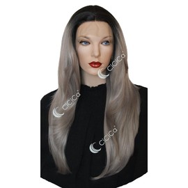 CiCiCa Lace Front Wigs,26 Inches Long Wig,Straight Wig,Ombre Black Roots to Grey Wig,Soft Lace Wig,Premium Synthetic Heat Resistant Hair Replacement Wigs for Women.