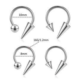 CHARMONLINE 16G Spike Septum Rings Horseshoe Nose Rings 316L Stainless Steel Daith Helix Tragus Cartilage Earrings Hoop Rook Lobe Lip Piercing for Women Men
