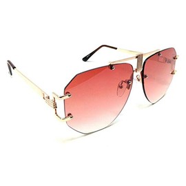 Syndicate Rimless Flat Top Oversized XL Aviator Luxury Sunglasses (Rose Gold Metallic Frame, Pink Gradient)