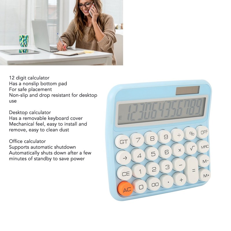 12 Digits Desktop Calculator with Large LCD Display Dual Power