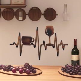 Blulu Heartbeat Wine Wall Art Decor Metal Coffee Bar Wine Signs Wall Art Vintage Copper Kitchen Decor Rustic Wine Goblet Coffee Hanging Wall Sculptures for Home Kitchen Coffee Bar 15.75 x 9.04 Inch