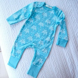Organic Cotton Baby Sleepsuit - Aquatic Blue Palms and Pineapples, 3-6 MTHS