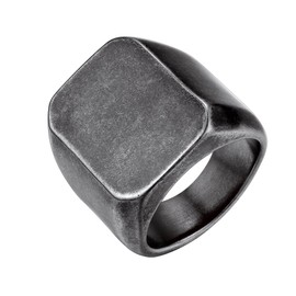 Bestyle Stainless Steel Signet Ring Vintage Gray Style Simple Plain Band Ring Wedding Chunky Retro Statement Index Ring for Men Boys, Hip Hop Ring, Size 8