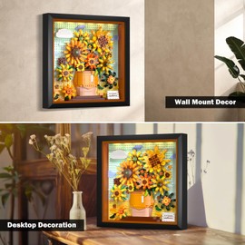 HOGOKIDS Flowers Sunflower Building Set with Lights - Botanical Collection Painting Frame Artwork Mini Building Blocks for Home Dcor Wall Art Architecture Sets for Adults Teens - 807PCS