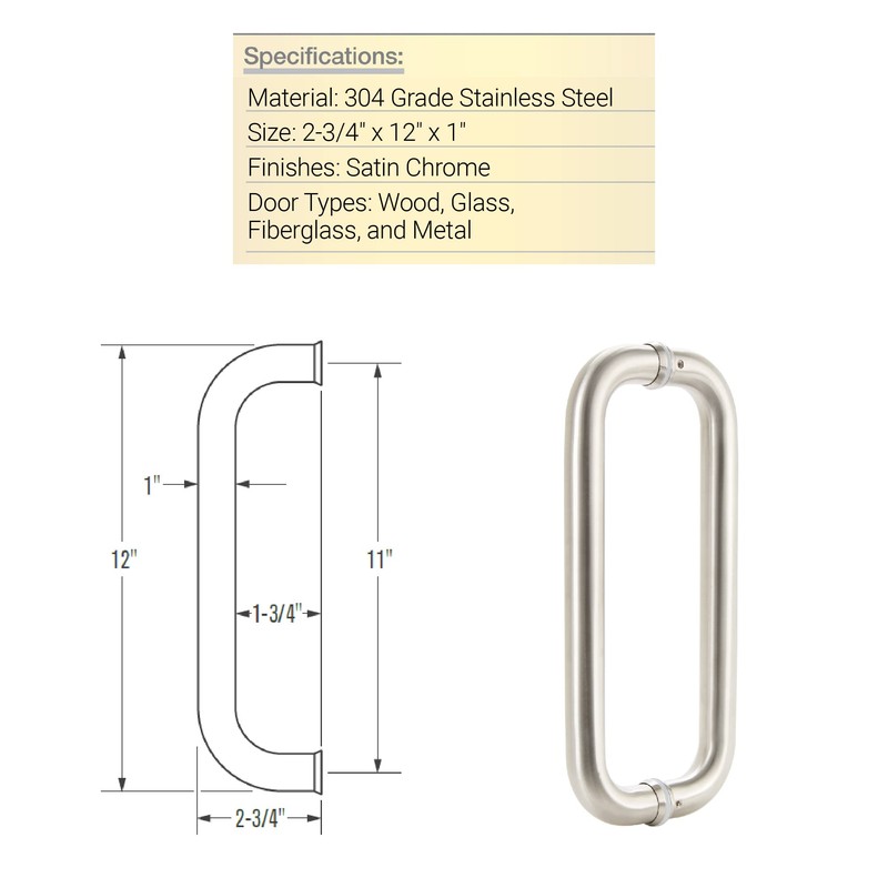 BRINKS Commercial - 12" 'C' Style Pull Door Handle, Satin