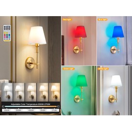 Tumgog Set of 2 Wall Sconce Battery Operated Wall Light,Battery Powered Non-Hardwired Fixtures，with Remote Control Dimmable Bulb（included Bulb） (Battery sconce)